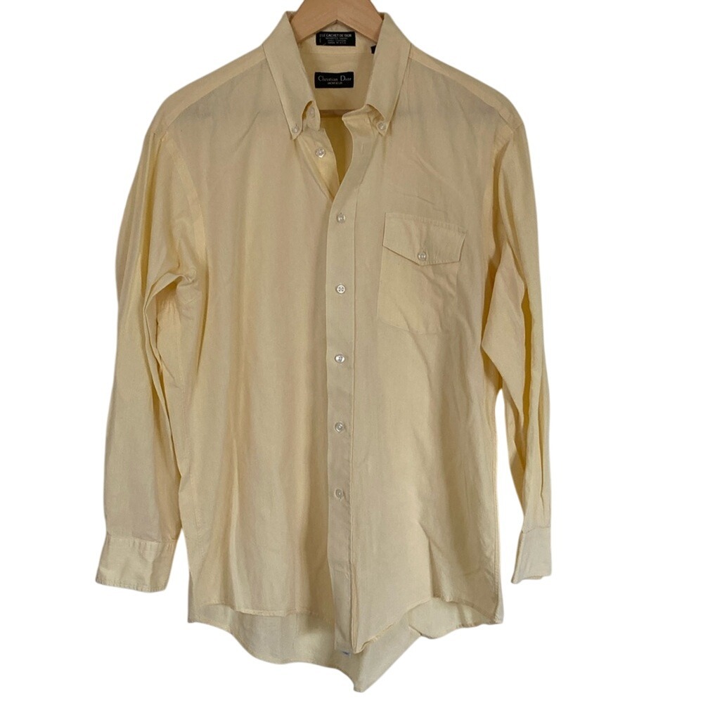 VTG Christain Dior Men's Yellow Button Down Long Sleeve Shirt‎ Size 17/33 Cotton